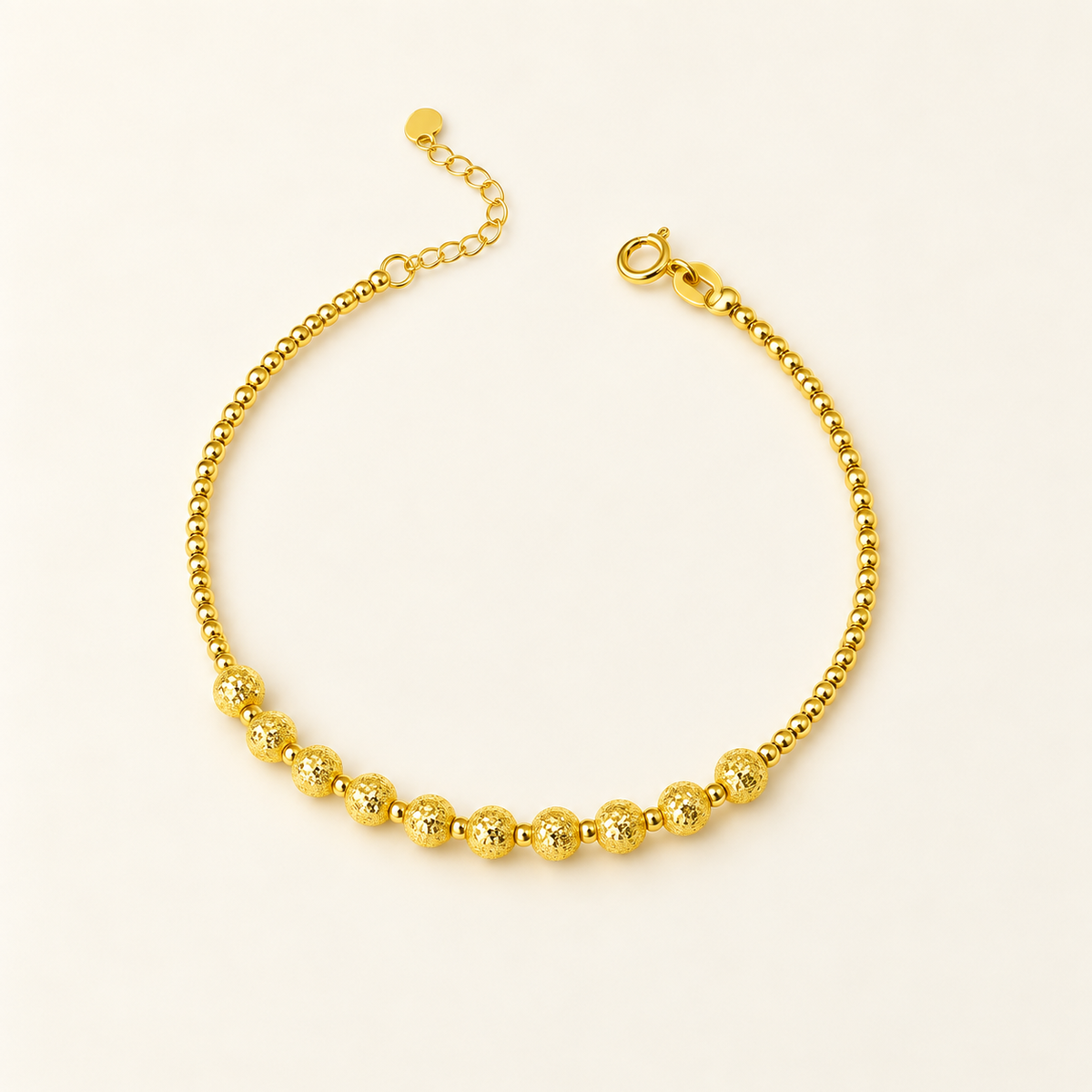 18K Solid Gold Textured Bead Bracelet – Adjustable