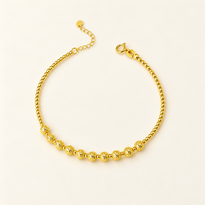 18K Solid Gold Textured Bead Bracelet – Adjustable