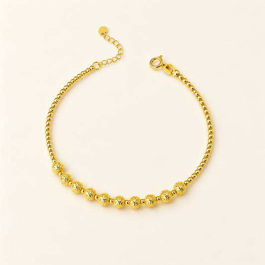 18K Solid Gold Textured Bead Bracelet – Adjustable