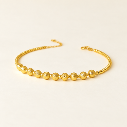 18K Solid Gold Textured Bead Bracelet – Adjustable
