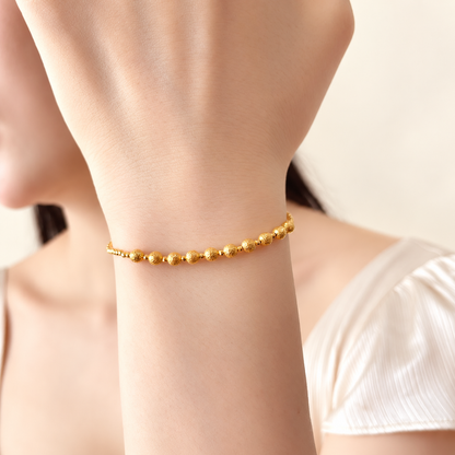 18K Solid Gold Textured Bead Bracelet – Adjustable