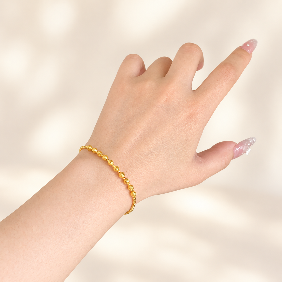 18K Solid Gold Textured Bead Bracelet – Adjustable