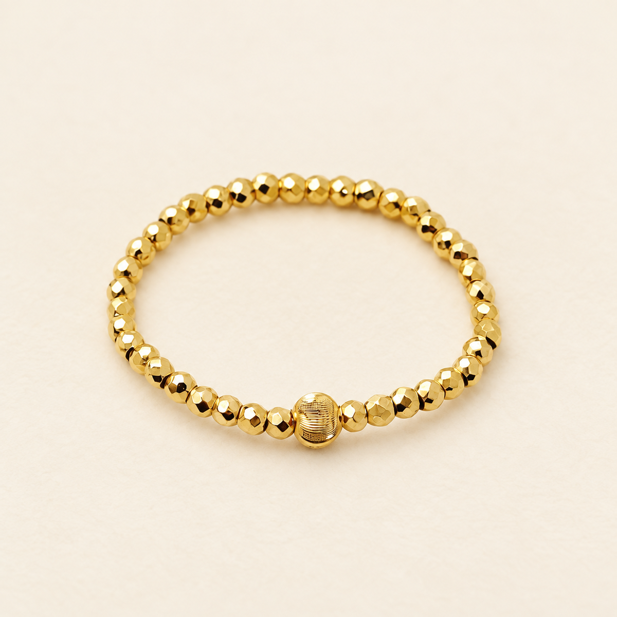 18K Solid Gold Beaded Stacking Ring with Faceted Oval