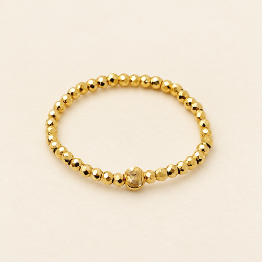 18K Solid Gold Beaded Stacking Ring with Faceted Oval