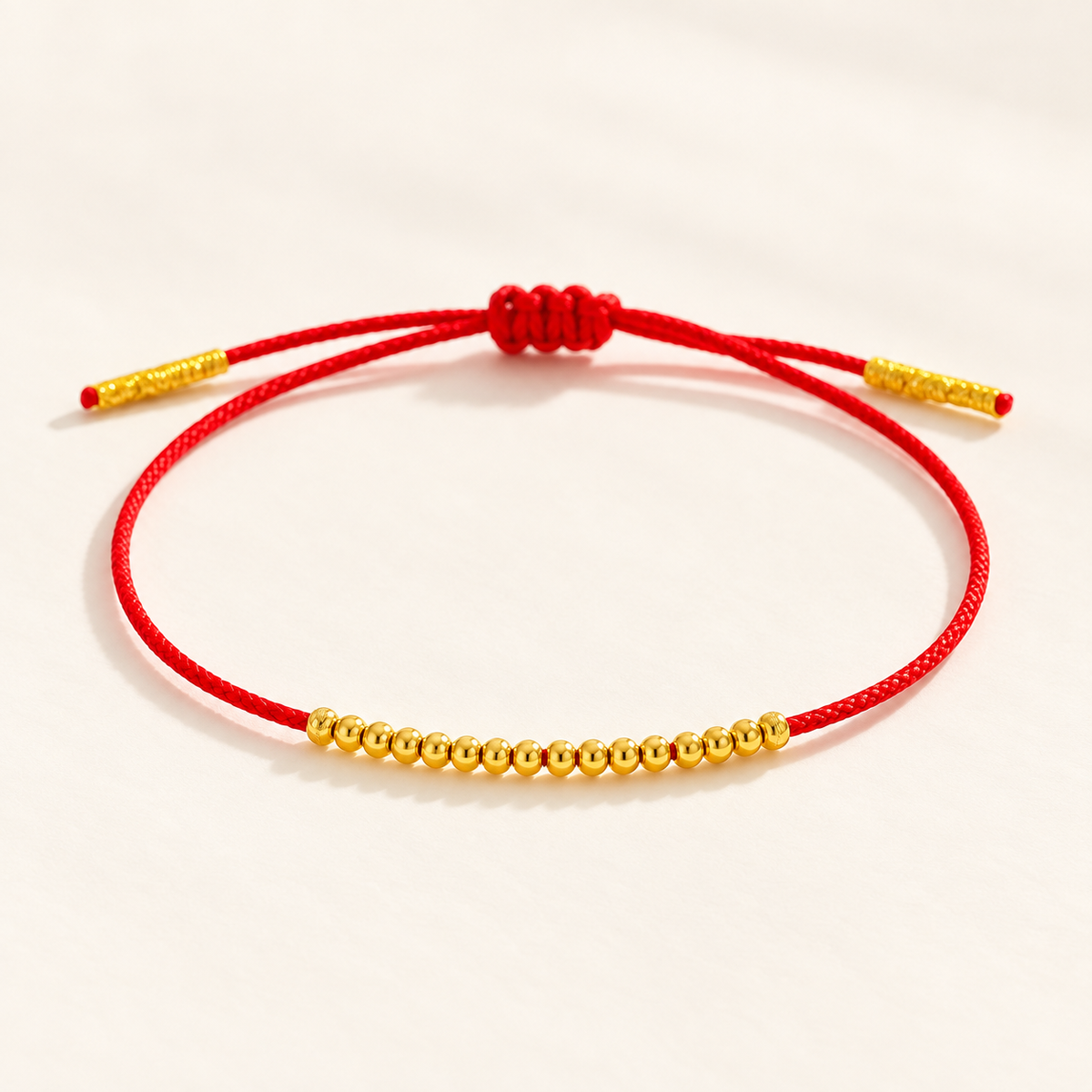 18K Solid Gold Red String Bracelet – 2 mm Beads