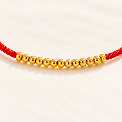 18K Solid Gold Red String Bracelet – 2 mm Beads