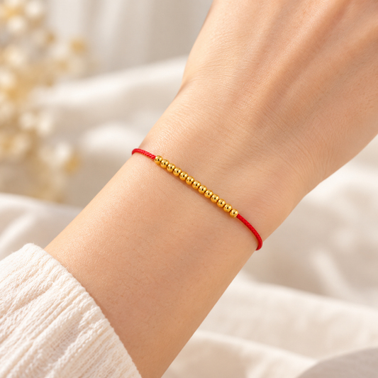 18K Solid Gold Red String Bracelet – 2 mm Beads