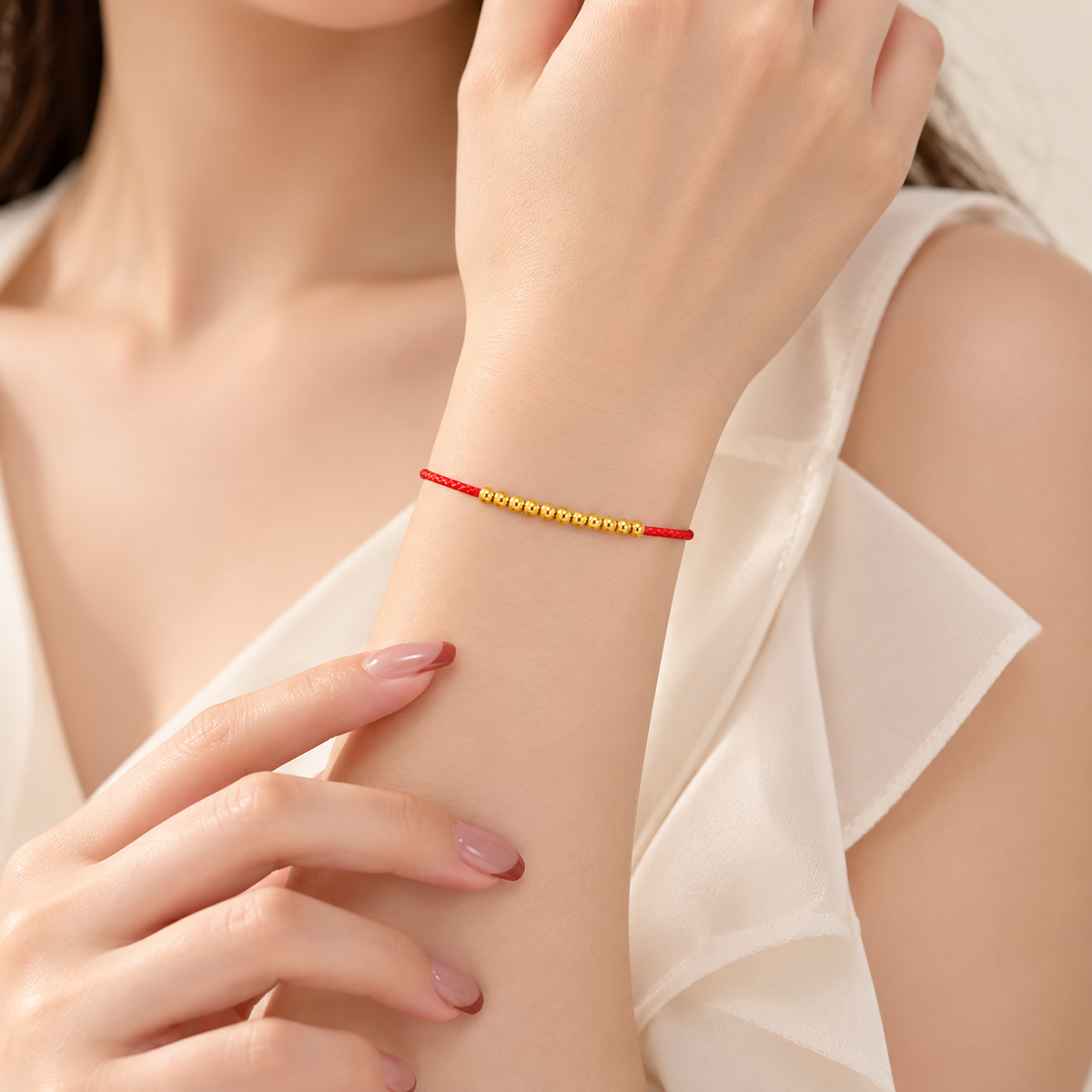 18K Solid Gold Red String Bracelet – 2 mm Beads