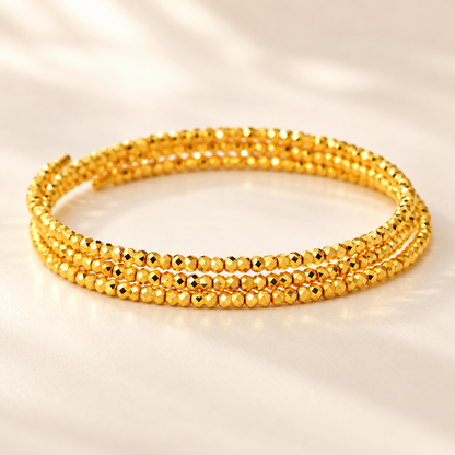 18K Solid Gold Triple Wrap Faceted Bead Bracelet