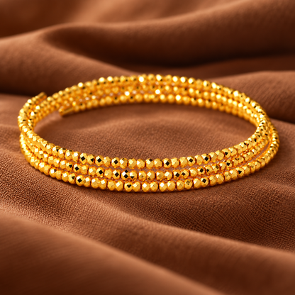 18K Solid Gold Triple Wrap Faceted Bead Bracelet