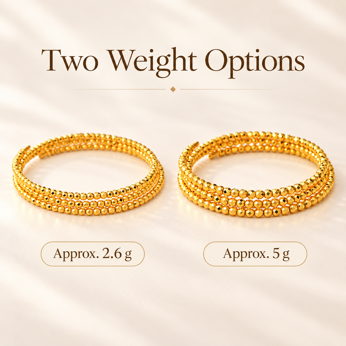18K Solid Gold Triple Wrap Faceted Bead Bracelet