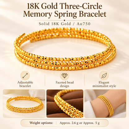 18K Solid Gold Triple Wrap Faceted Bead Bracelet