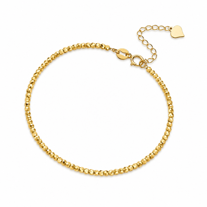 18K Solid Gold Faceted Bead Bracelet with Heart Charm – 2 mm