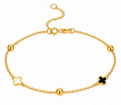 18K Solid Gold Clover Anklet – Enamel Charms