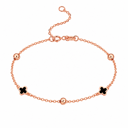 18K Solid Gold Clover Anklet – Enamel Charms
