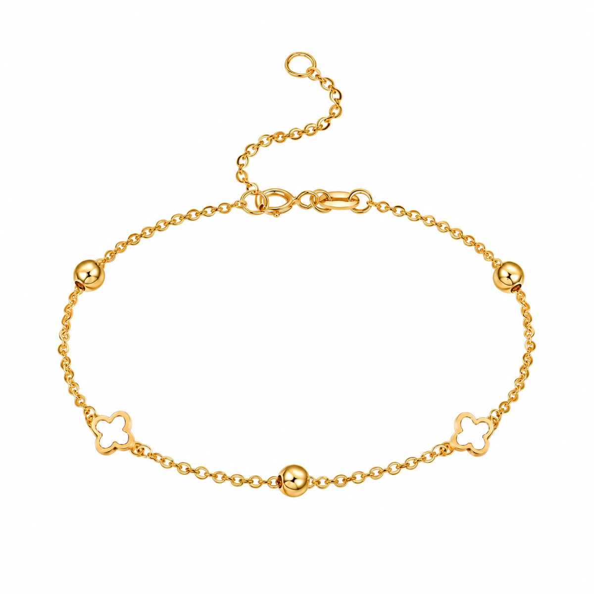 18K Solid Gold Clover Anklet – Enamel Charms