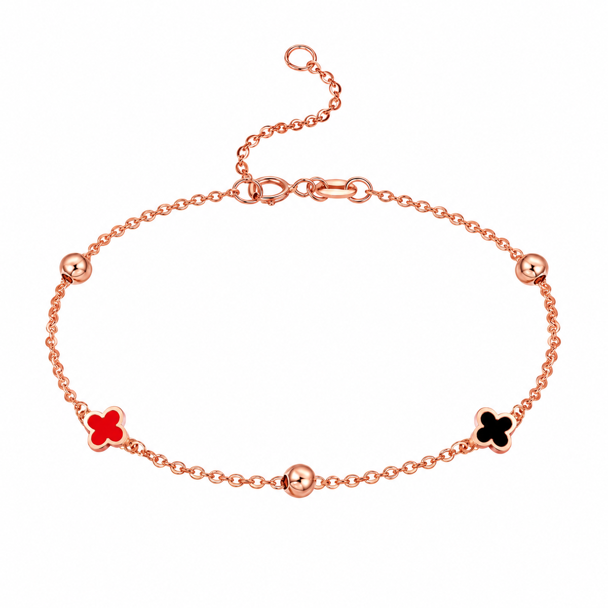 18K Solid Gold Clover Anklet – Enamel Charms