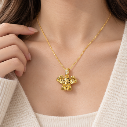 18K Solid Gold Elephant Pendant with Moissanite