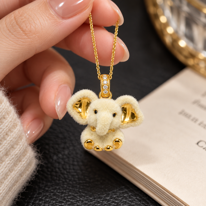 18K Solid Gold Elephant Pendant with Moissanite