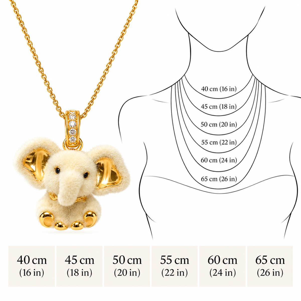 18K Solid Gold Elephant Pendant with Moissanite