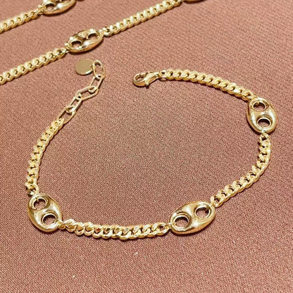 18K Solid Gold Oval Link Bracelet