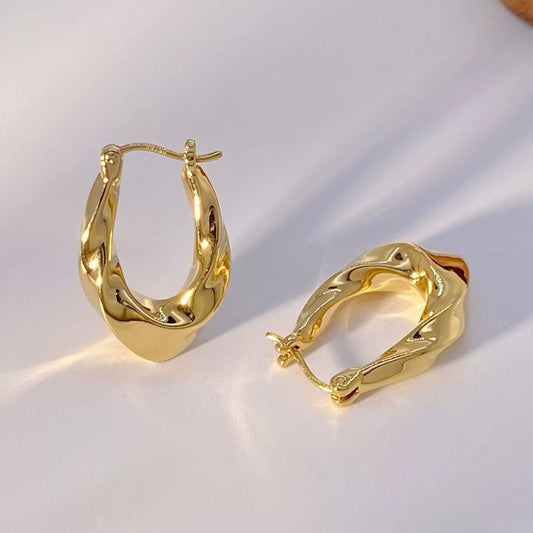 18K Solid Gold Organic Line U Hoop Earrings