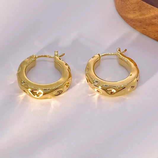18K Solid Gold Molten Texture Hoop Earrings