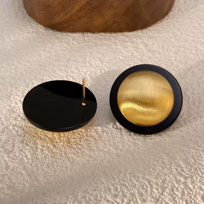 18K Solid Gold Brushed Agate Stud Earrings