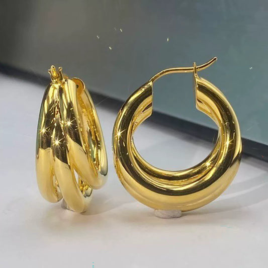 18K Solid Gold Large Claw Hoop Earrings