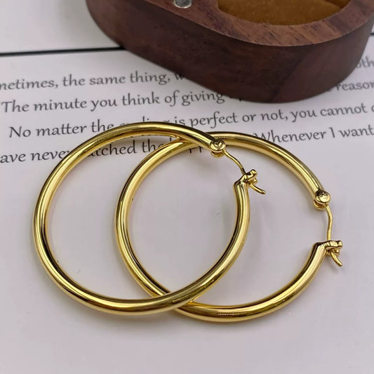 18K Solid Gold Large Statement Hoop Earrings