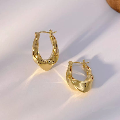 18K Solid Gold Organic Line U Hoop Earrings