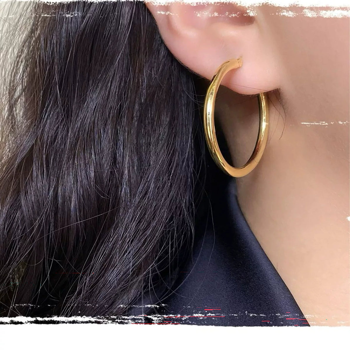 18K Solid Gold Large Statement Hoop Earrings