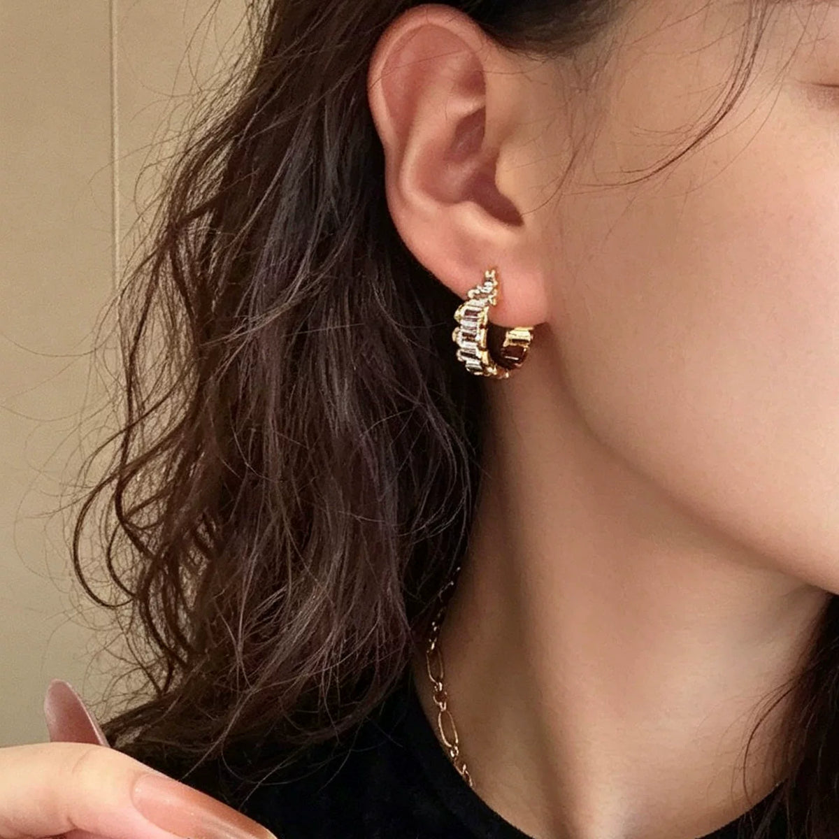 18K Solid Gold Two-Tone Watch Band Link Hoop Earrings