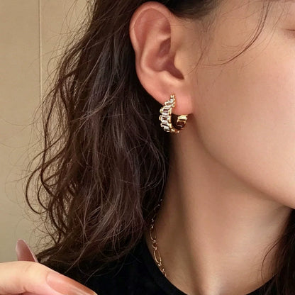 18K Solid Gold Two-Tone Watch Band Link Hoop Earrings