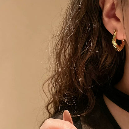 18K Solid Gold Organic Line U Hoop Earrings