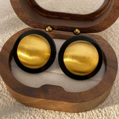 18K Solid Gold Brushed Agate Stud Earrings