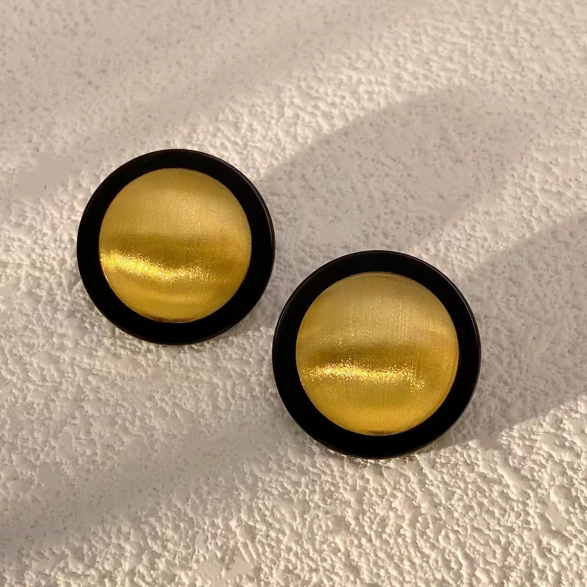 18K Solid Gold Brushed Agate Stud Earrings