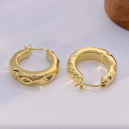 18K Solid Gold Molten Texture Hoop Earrings