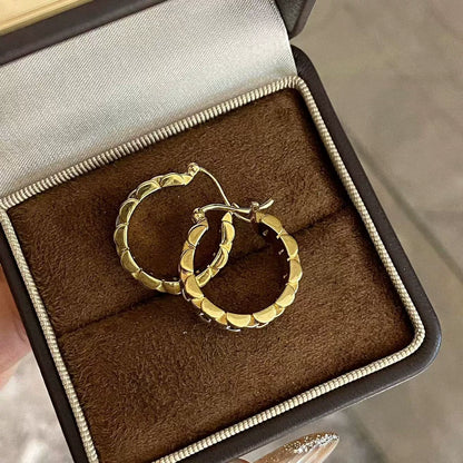 18K Solid Gold Two-Tone Watch Band Link Hoop Earrings