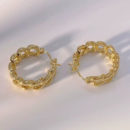 18K Solid Gold Chain Link Hoop Earrings