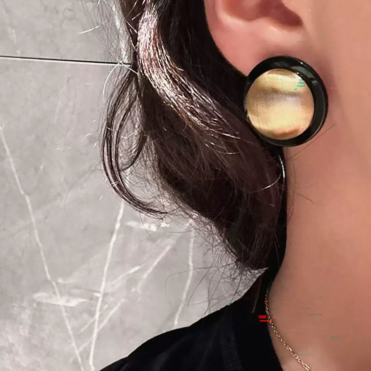 18K Solid Gold Brushed Agate Stud Earrings