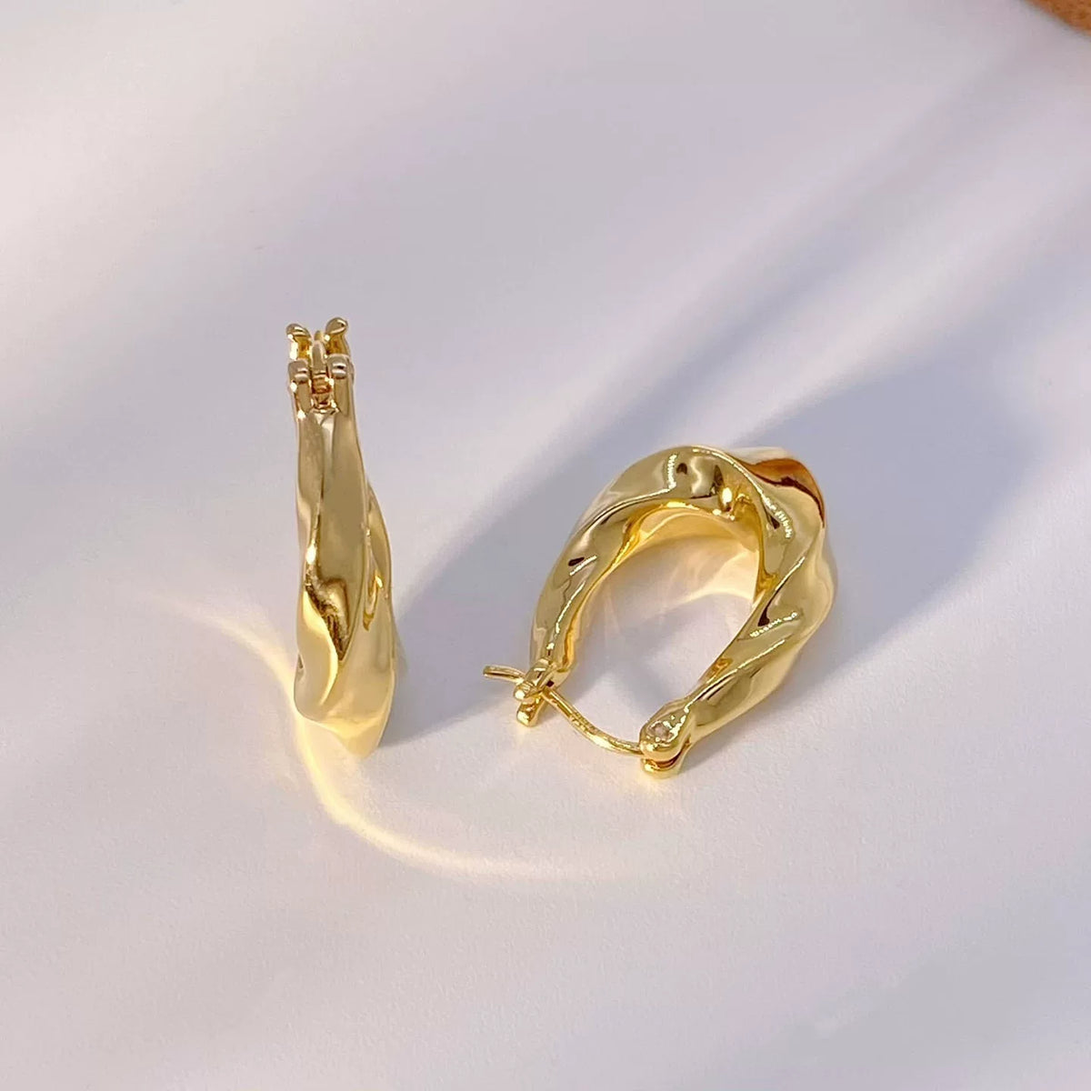 18K Solid Gold Organic Line U Hoop Earrings