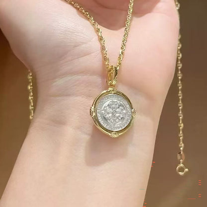 18K Solid Gold Two-Tone Reversible Coin Pendant