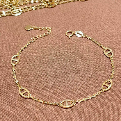 18K Solid Gold Oval Link Bracelet