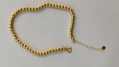 Solid 18K Gold Bead Bracelet | Real AU750 Yellow Gold Ball Chain 7" | Dainty Minimalist Fine Jewelry Gift for Her