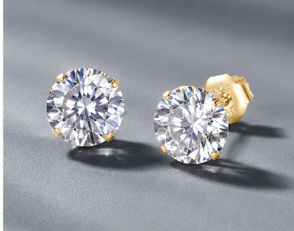 14K Solid Gold Round Moissanite Studs – White or Green