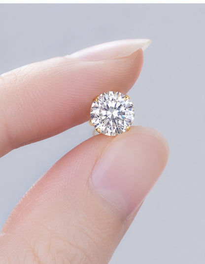 14K Solid Gold Round Moissanite Studs – White or Green
