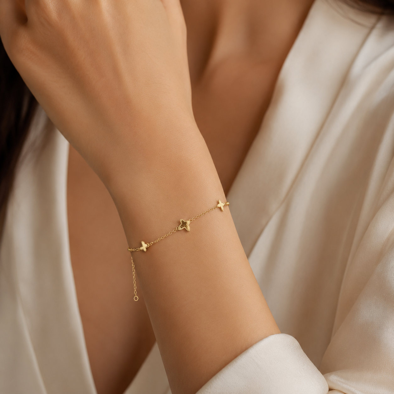 18K Solid Gold Butterfly Bracelet, Dainty Yellow Gold Chain, Minimalist Fine Jewelry