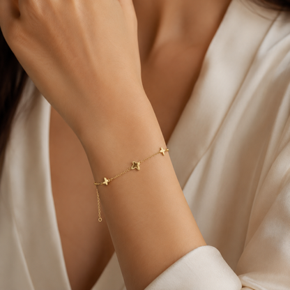 18K Solid Gold Butterfly Bracelet, Dainty Yellow Gold Chain, Minimalist Fine Jewelry