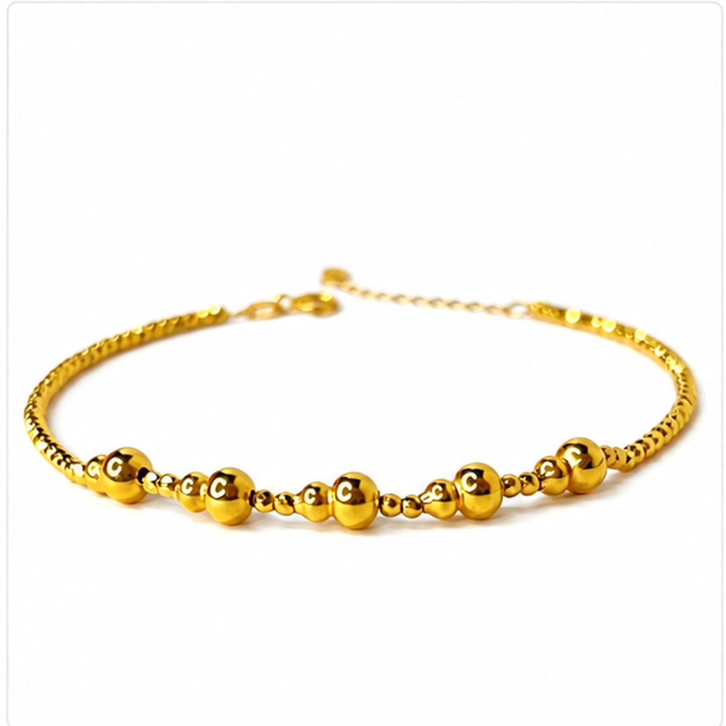 18K Solid Yellow Gold Graduated Beaded Bracelet, Dainty Minimalist Fine Jewelry